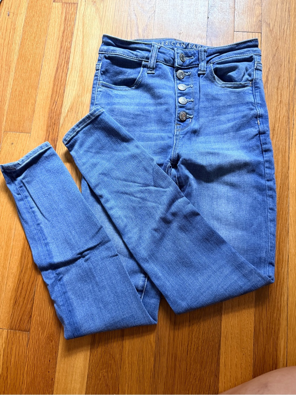 American Eagle Outfitters High-Rise Button-Fly Skinny Jeans - Blue